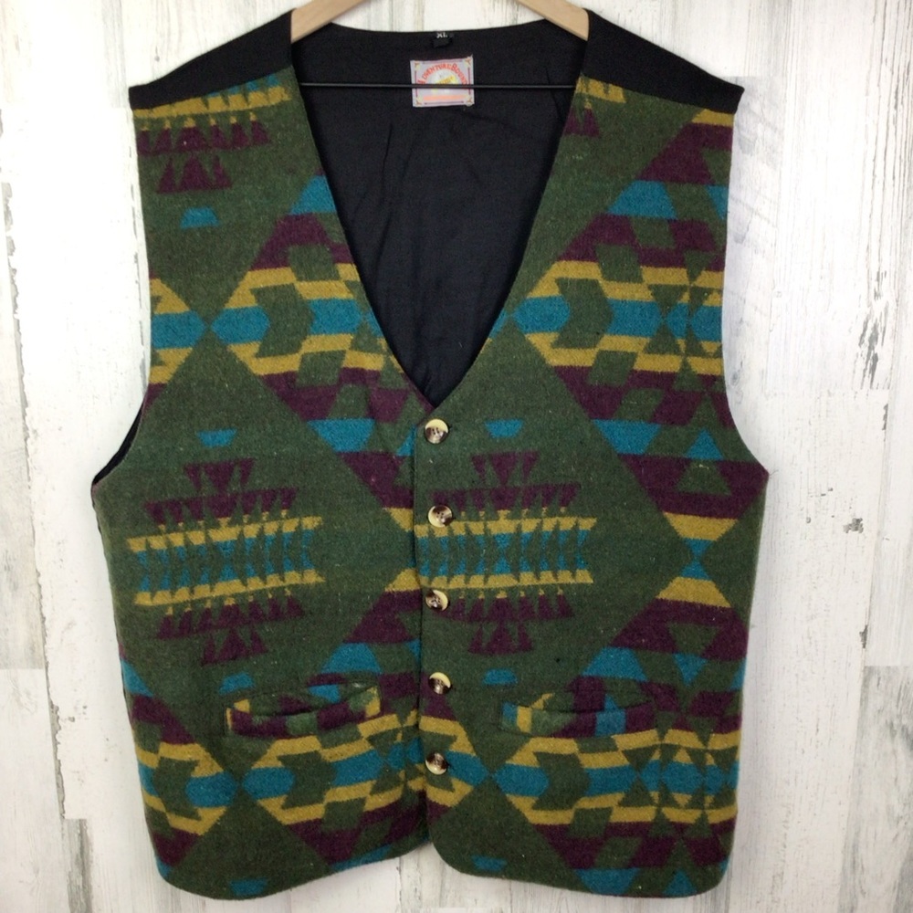 Adventure Bound Vintage Men's Wool Blend Southwestern Aztec Lightweight Vest XL